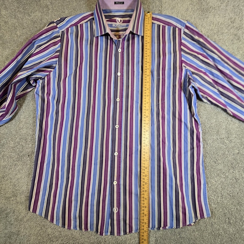Bugatchi Uomo Mens Stripe Classic Fit Button Down Shirt Size XL Navy Blue Cotton - Picture 5 of 10